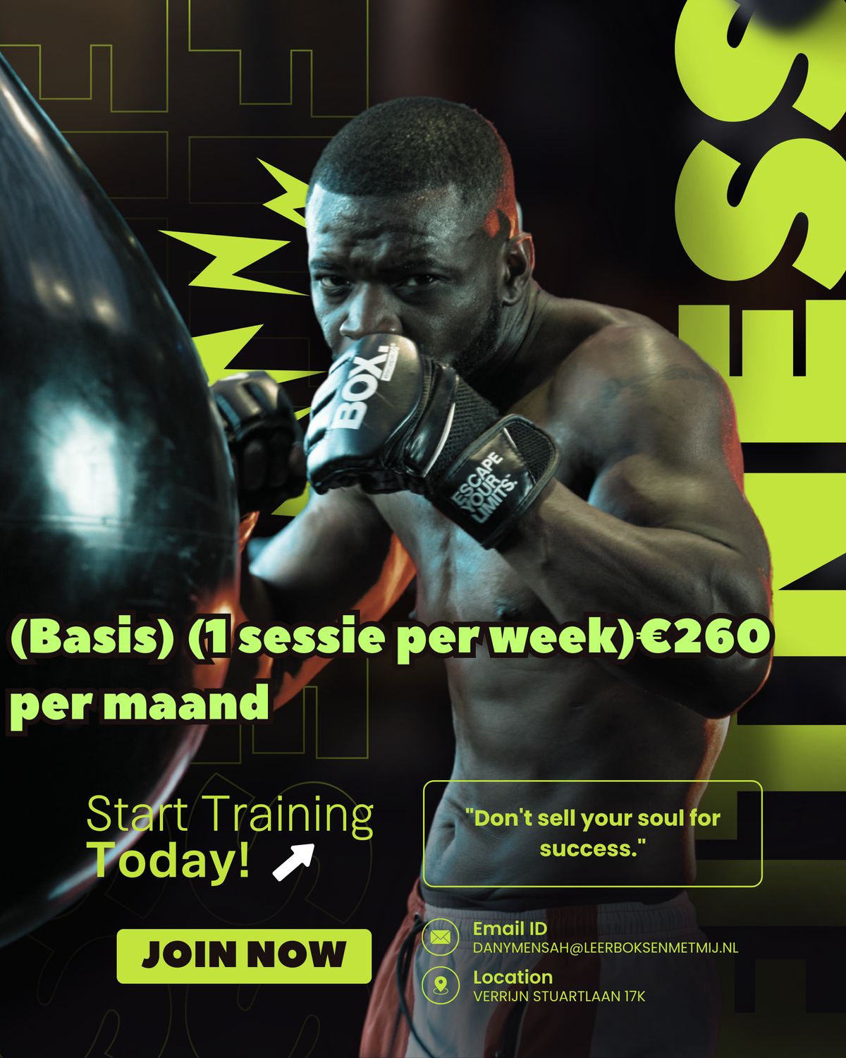 Basis (1 sessie per week): €260 per maand - Een solide basis om consistent aan je doelen te werken.