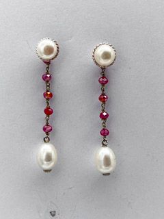 Indonesian Pearl and Ruby Earrings