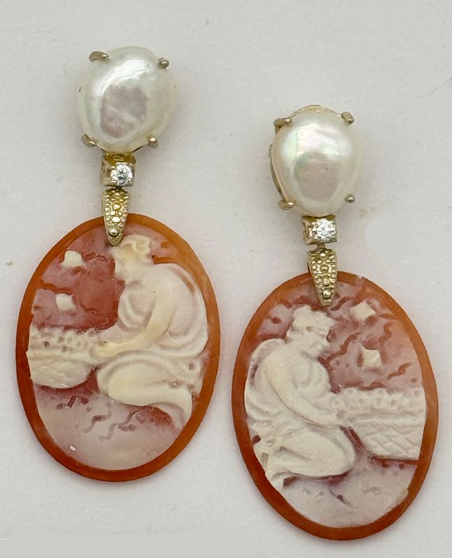 Cameo and pearl earrings