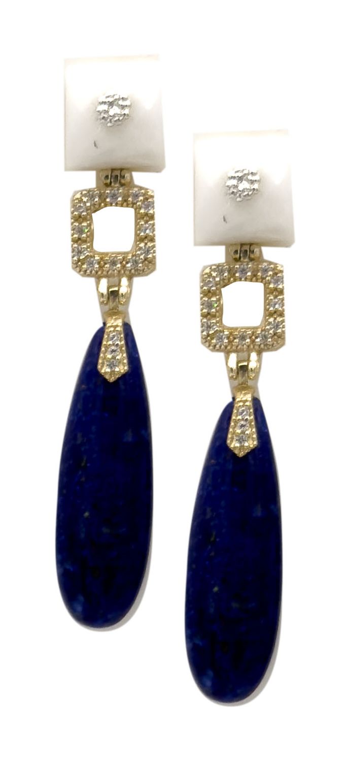 WHITE AGATE AND BLACK ONYX EARRINGS WITH GOLD-PLATED 925 SILVER
