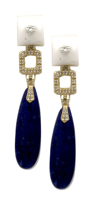 WHITE AGATE AND BLACK ONYX EARRINGS WITH GOLD-PLATED 925 SILVER