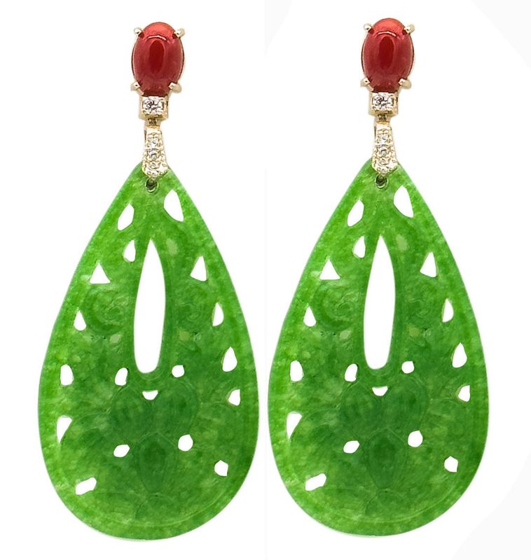 CORAL, RUBY AND JADE EARRINGS WITH 925 SILVER SETTING