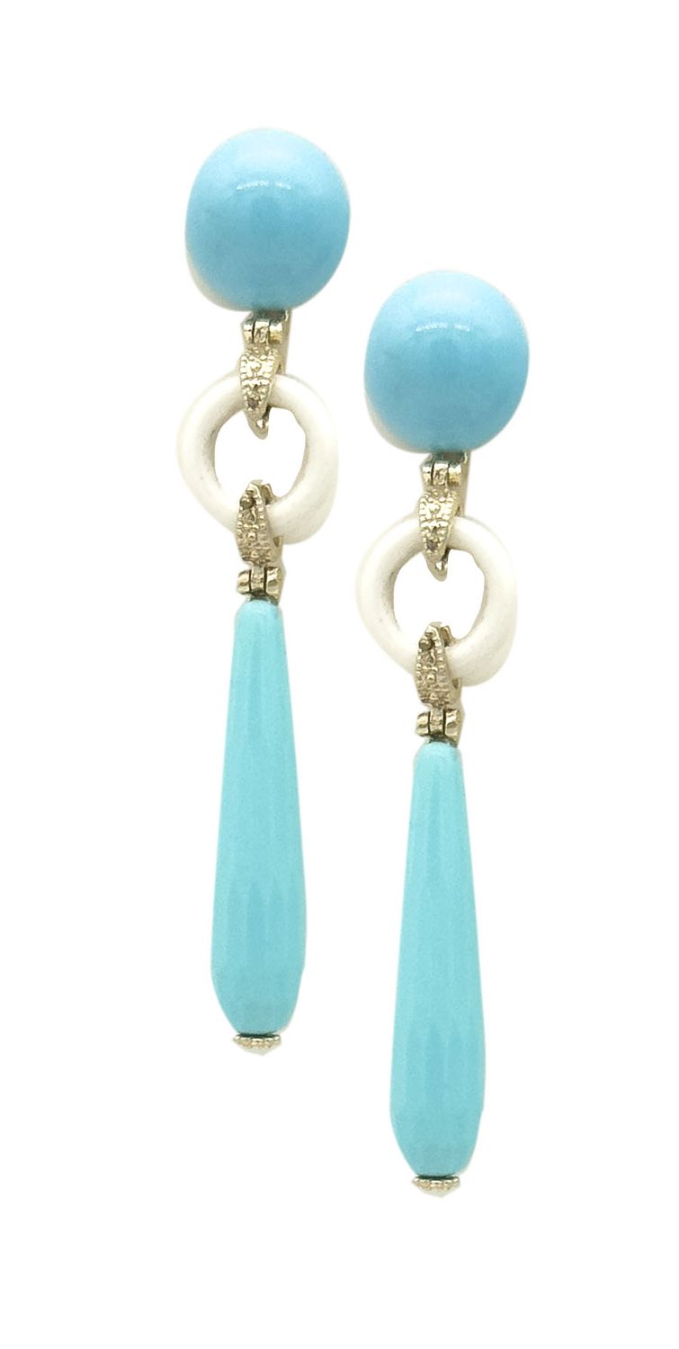 Turquoise and White Agate Earrings with 925 Silver