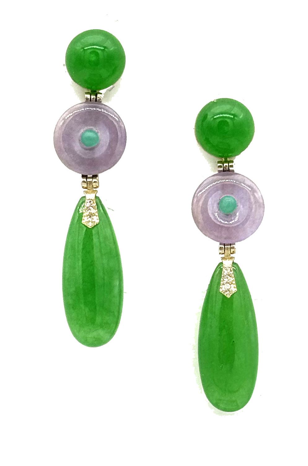 EARRINGS WITH JADE, LAVENDER JADE, AND 925 SILVER
