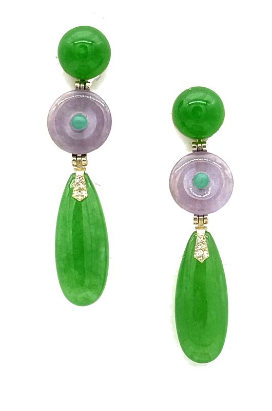 EARRINGS WITH JADE, LAVENDER JADE, AND 925 SILVER