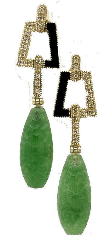 JADE, ENAMEL, AND STERLING SILVER EARRINGS
