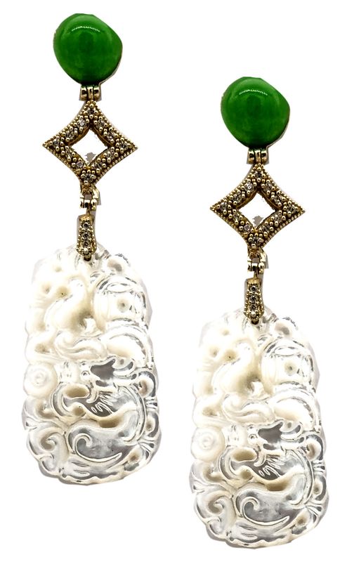 Jade, mother-of-pearl, and sterling silver earrings