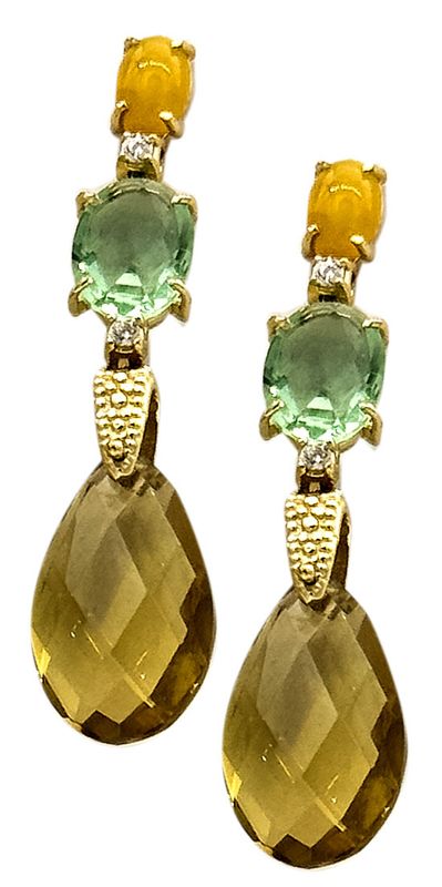 YELLOW TOPAZ EARRINGS, GREEN HYDRO QUARTZ, AND 925 SILVER