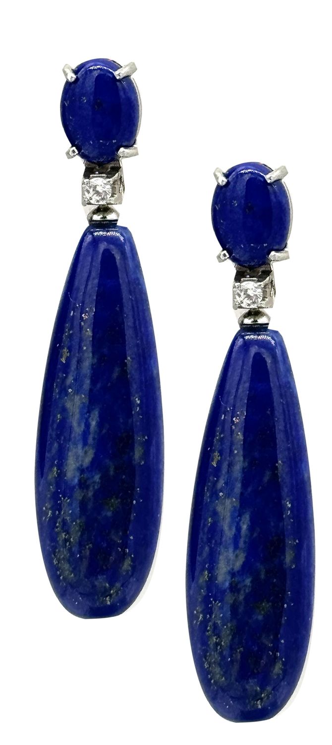 Lapis lazuli, zircon, and 925 gold-plated silver earrings