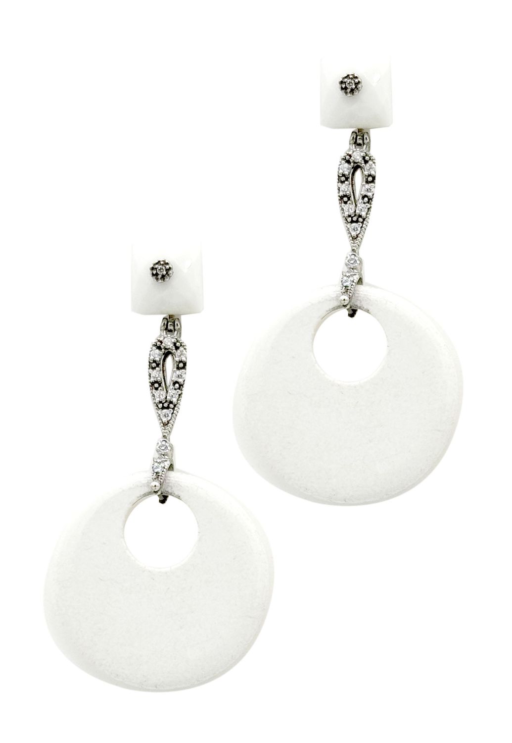 White Agate, Zircon and 925 Sterling Silver Earrings
