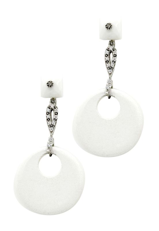 White Agate, Zircon and 925 Sterling Silver Earrings