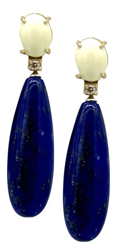 Lapis lazuli, mother of pearl, zirconia, and 925 gold-plated silver earrings