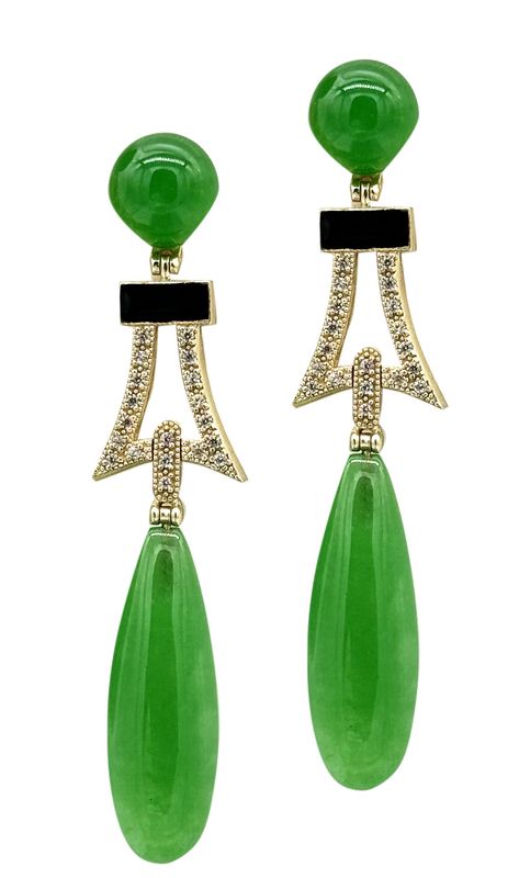 Jade earrings, enamel work and 925 gold-plated silver craftsmanship.
