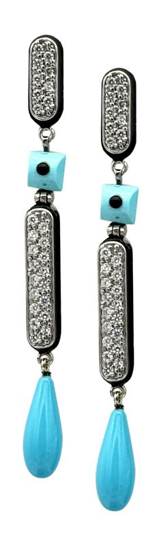 Turquoise earrings, zircon, enamel work, and 925 silver