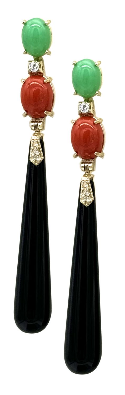 ONYX, JADE, ZIRCON, AND GOLD PLATED 925 SILVER EARRINGS