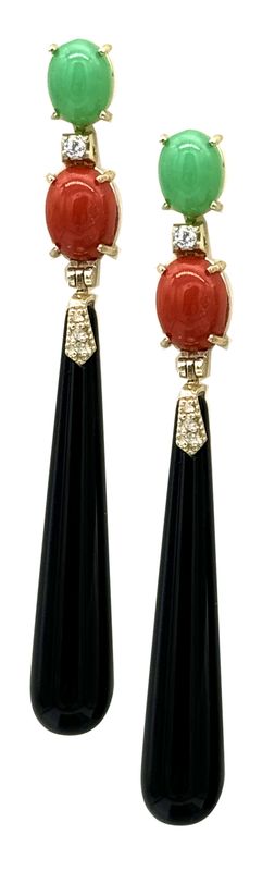 ONYX, JADE, ZIRCON, AND GOLD PLATED 925 SILVER EARRINGS