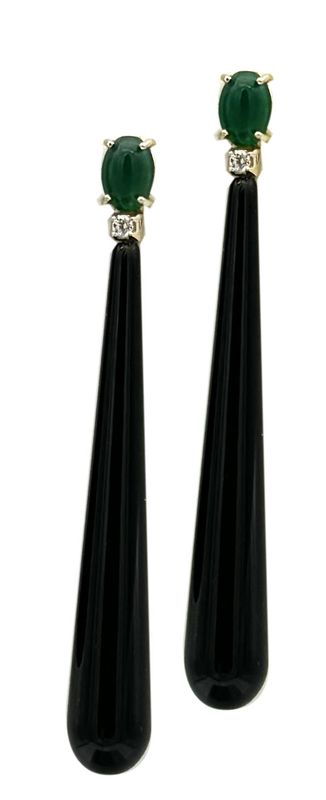 ONYX, JADE, ZIRCON, AND GOLD PLATED 925 SILVER EARRINGS