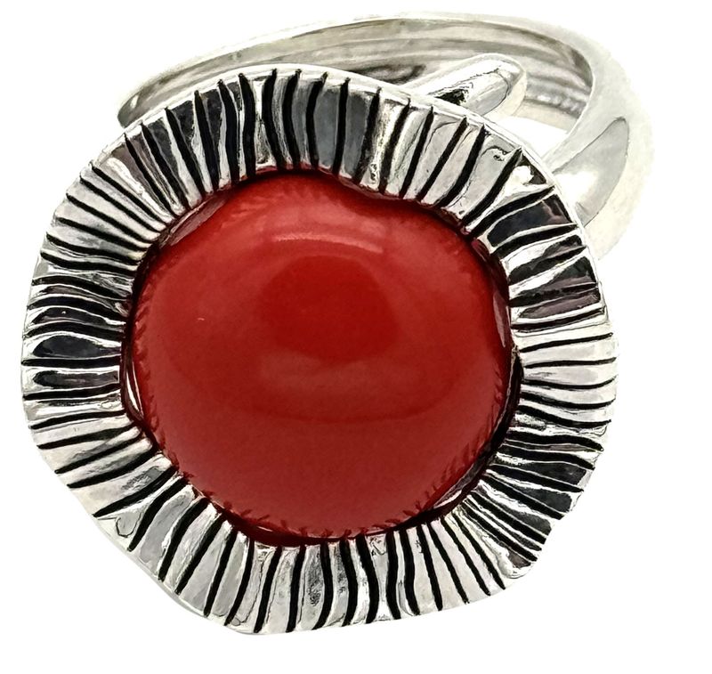 Wavy Mediterranean Coral Paste Ring in Solid 925 Silver