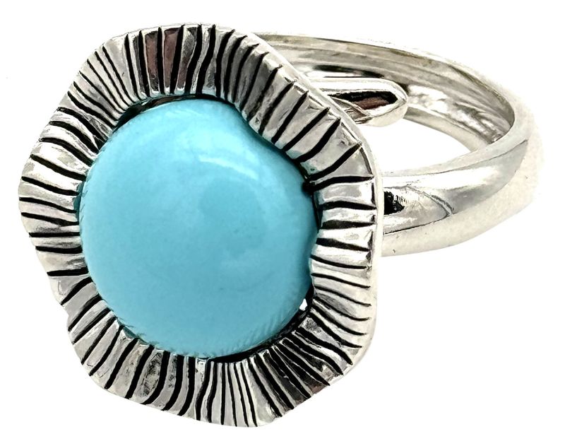 WAVY NATURAL TURQUOISE PASTE RING IN SOLID 925 SILVER