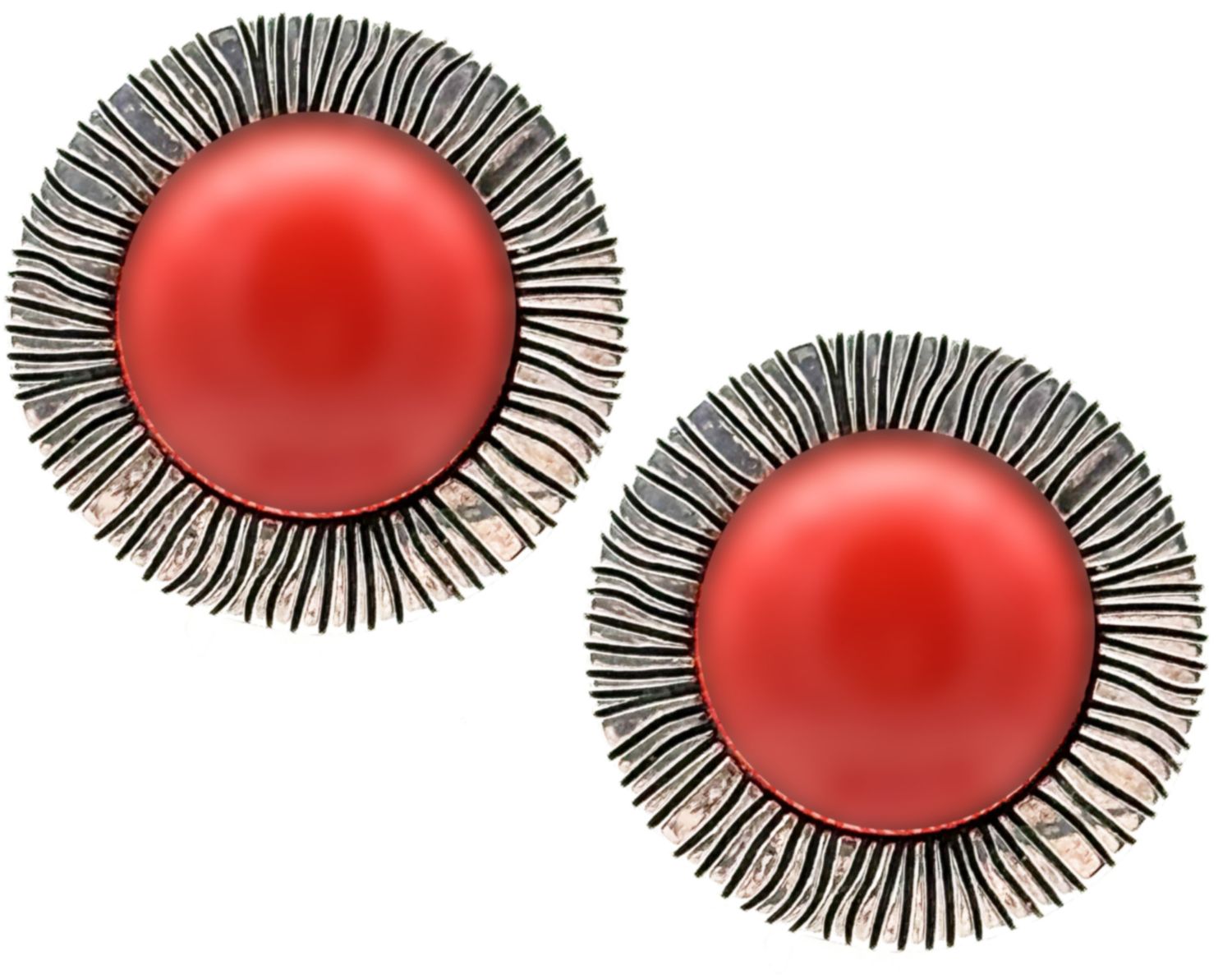 LARGE MEDITERRANEAN CORAL PASTE EARRINGS IN SOLID 925 SILVER
