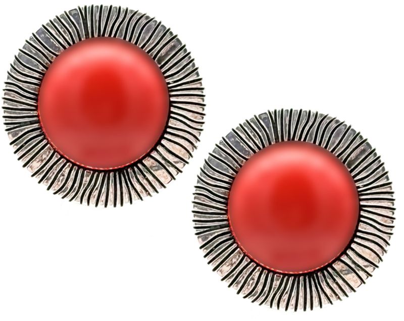 LARGE MEDITERRANEAN CORAL PASTE EARRINGS IN SOLID 925 SILVER