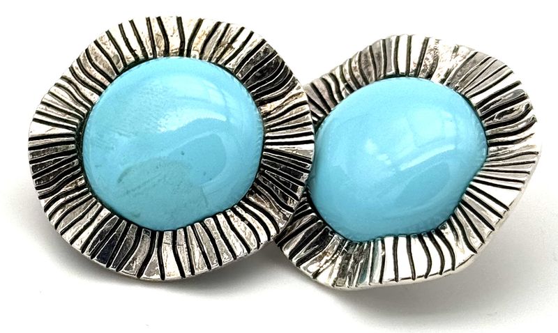 WAVY NATURAL TURQUOISE PASTE EARRINGS IN SOLID 925 STERLING SILVER LARGE