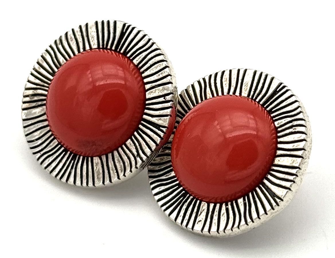 Mediterranean Coral Paste and Solid 925 Silver Earrings