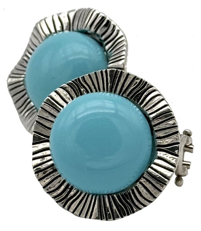Turquoise Natural Paste and Solid 925 Silver Wavy Earrings