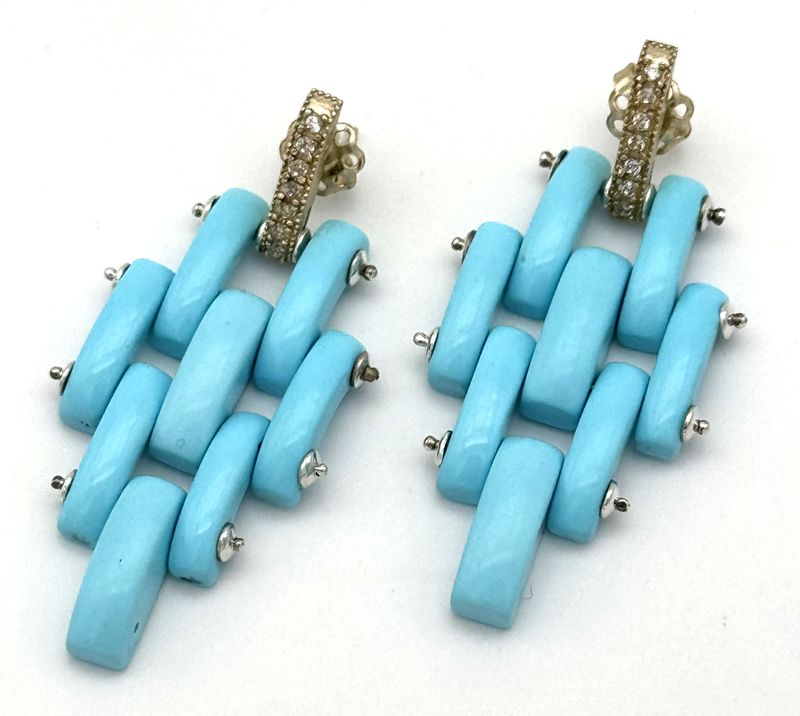 TURQUOISE AND ZIRCON EARRINGS WITH 925 GOLD PLATED SILVER STRUCTURE