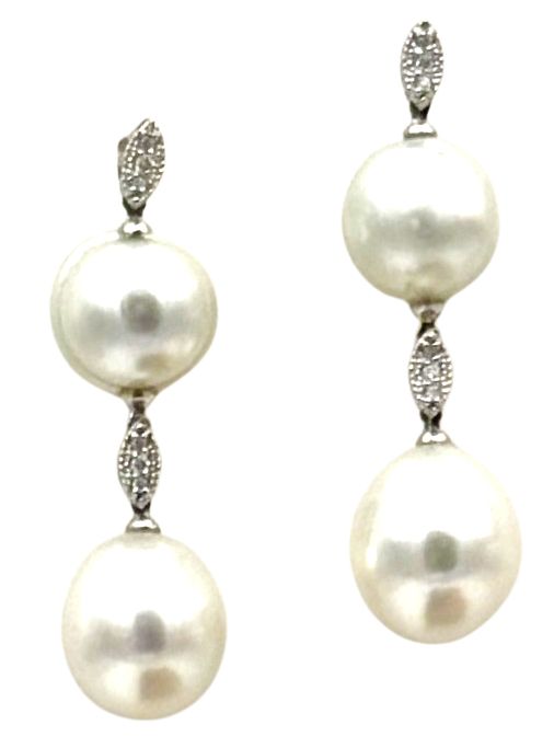 18KT GOLD EARRING BKT 0,12 DIAMONDS AND AUSTRALIAN SOUTH SEA PEARLS