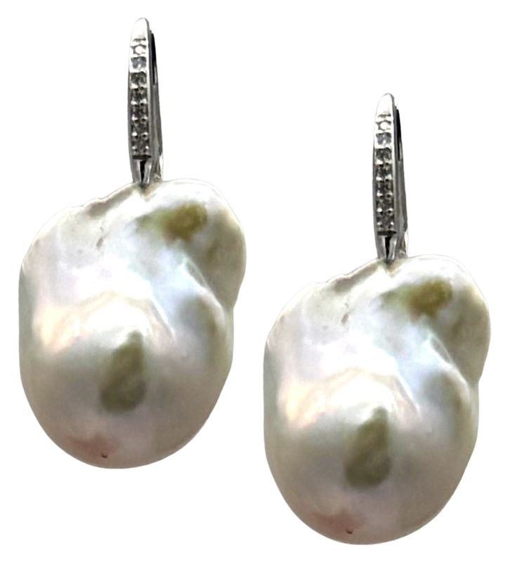 18 KT GOLD EARRING BKT 0,12 DIAMONDS AND AUSTRALIAN BAROQUE SOUTH SEA PEARLS PREZZI SCONTATI