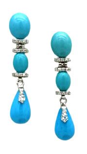 18 KT GOLD EARRING BKT 0,22 DIAMONDS AND TURQUOISE