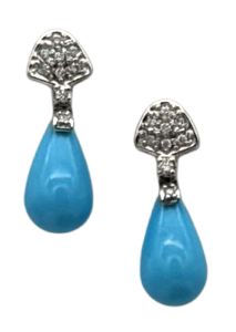 18 KT GOLD EARRING BKT 0,18 DIAMONDS AND TURQUOISE