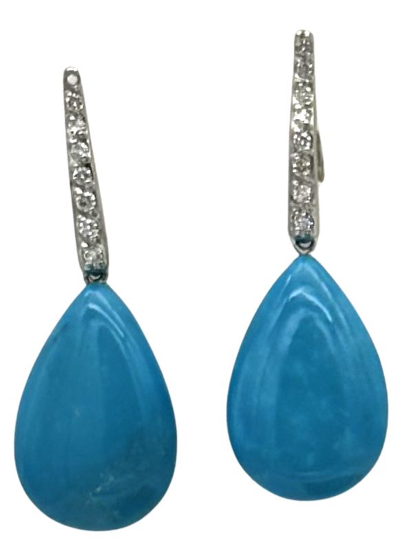 18 KT GOLD EARRING BKT 0,30 DIAMONDS AND TURQUOISE