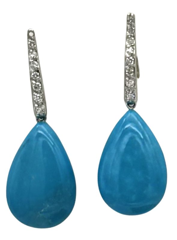 18 KT GOLD EARRING BKT 0,30 DIAMONDS AND TURQUOISE