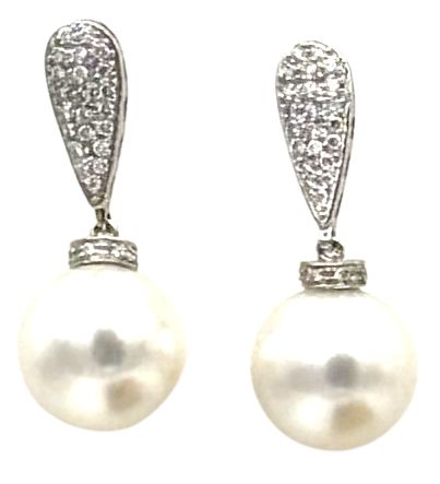 18 KT GOLD EARRING BKT 0,35 DIAMONDS AND AUSTRALIAN SOUTH SEA PEARLS PREZZO SCONTATO
