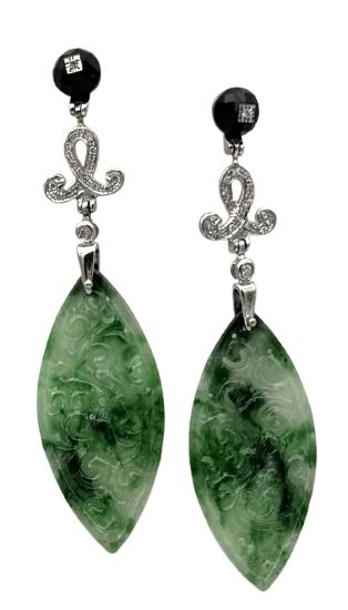 18 KT ART DECO&#39; GOLD EARRIND BKT 0,15 DIAMONDS AND JADE AND ONIX