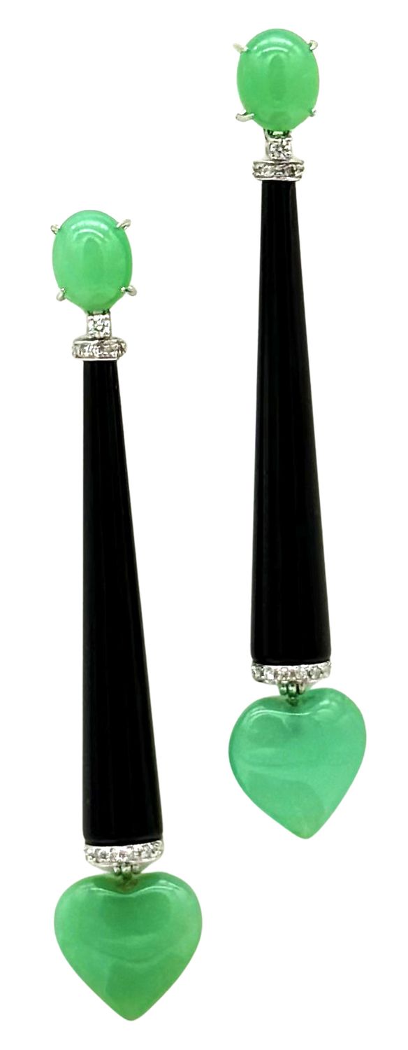 18 KT ART DECO&#39; GOLD EARRING BKT 0,30 DIAMONDS AND CRISOPHASE AND ONIX