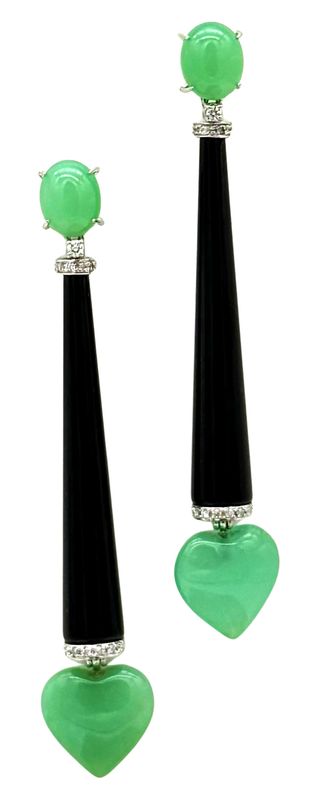 18 KT ART DECO&#39; GOLD EARRING BKT 0,30 DIAMONDS AND CRISOPHASE AND ONIX PREZZO SCONTATO