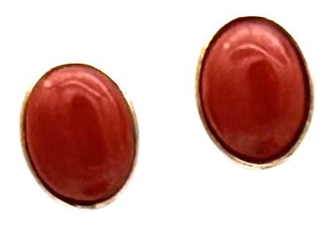 18 KT GOLD EARRING RED MEDITERREAN CORAL