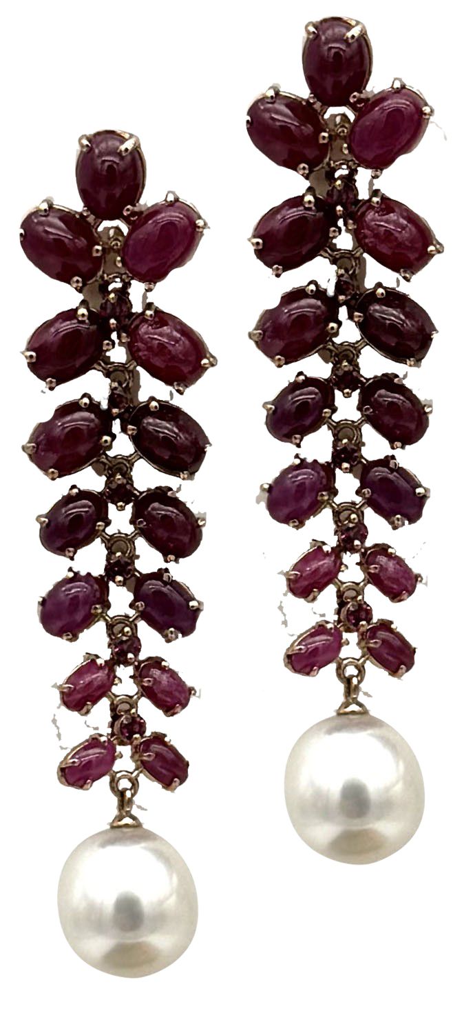 9K GOLD EARRING WITH RUBY AND AUSTRALIAN DROPS PEARLS
