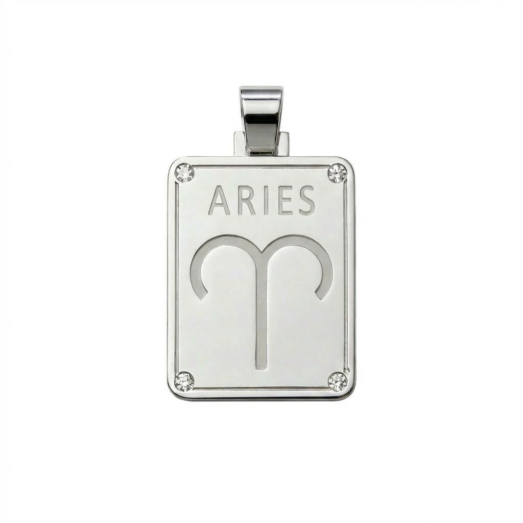 Aries Zodiac Sign Pendant in 925 Sterling Silver with Natural Diamonds - March 21 to April 20