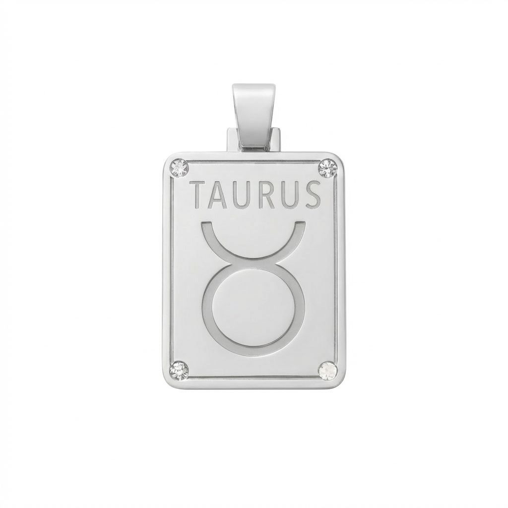 Taurus Zodiac Sign Pendant in 925 Sterling Silver with Natural Diamonds - April 21 to May 20