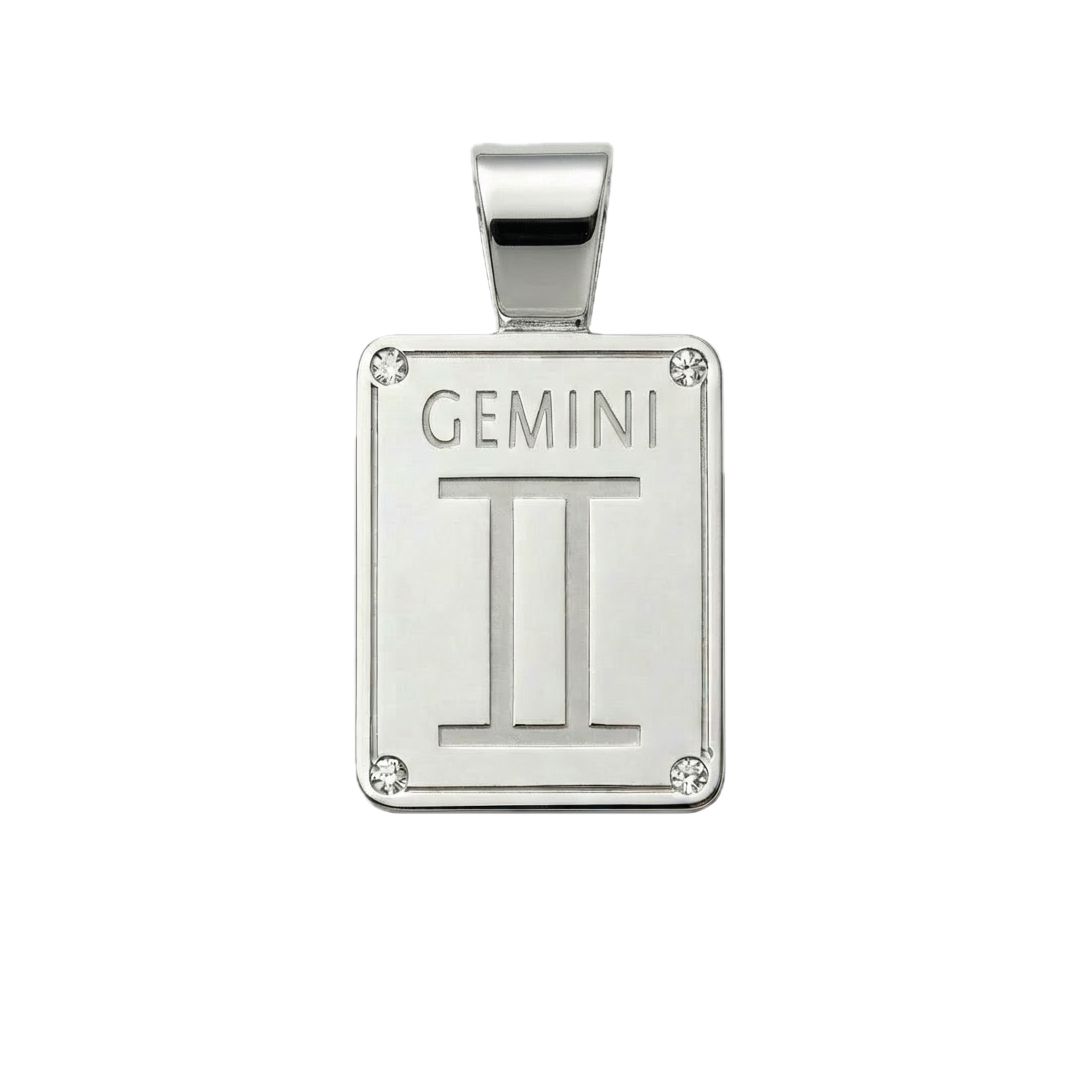 ​Ciondolo Segno Zodiacale Gemelli in Argento Massiccio 925 con Diamanti Naturali - 21 Maggio - 21 Giugno