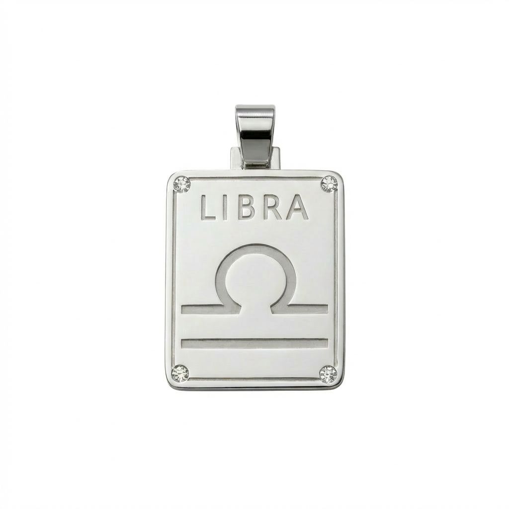 Libra Zodiac Sign Pendant in 925 Sterling Silver with Diamonds - September 24 to October 23