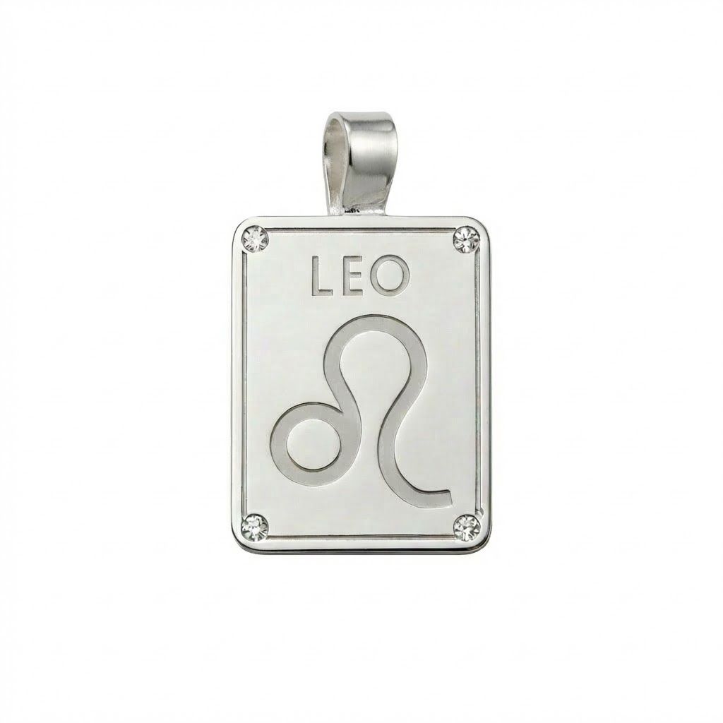 ​Ciondolo Segno Zodiacale Leone in Argento Massiccio 925 con Diamanti - 23 Luglio al 23 Agosto