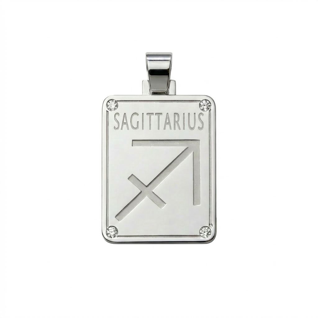 Sagittarius Zodiac Sign Pendant in 925 Sterling Silver with Diamonds - November 23 to December 22
