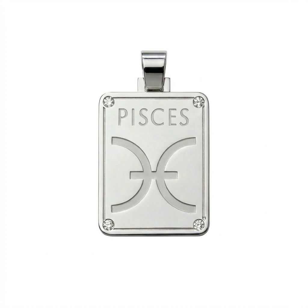 Pisces Zodiac Sign Pendant in 925 Sterling Silver with Diamonds - February 19 to March 20