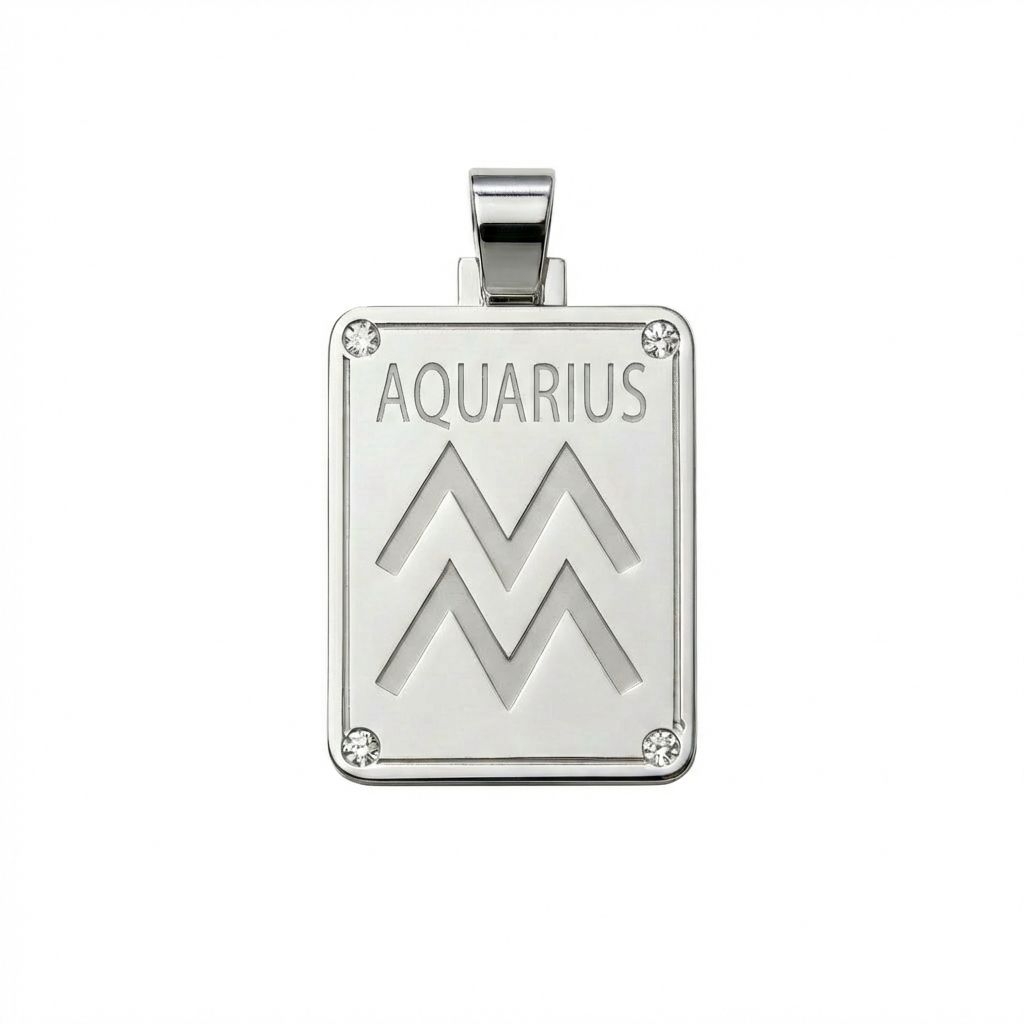 Aquarius Zodiac Sign Pendant in 925 Sterling Silver with Natural Diamonds - January 21 to February 20