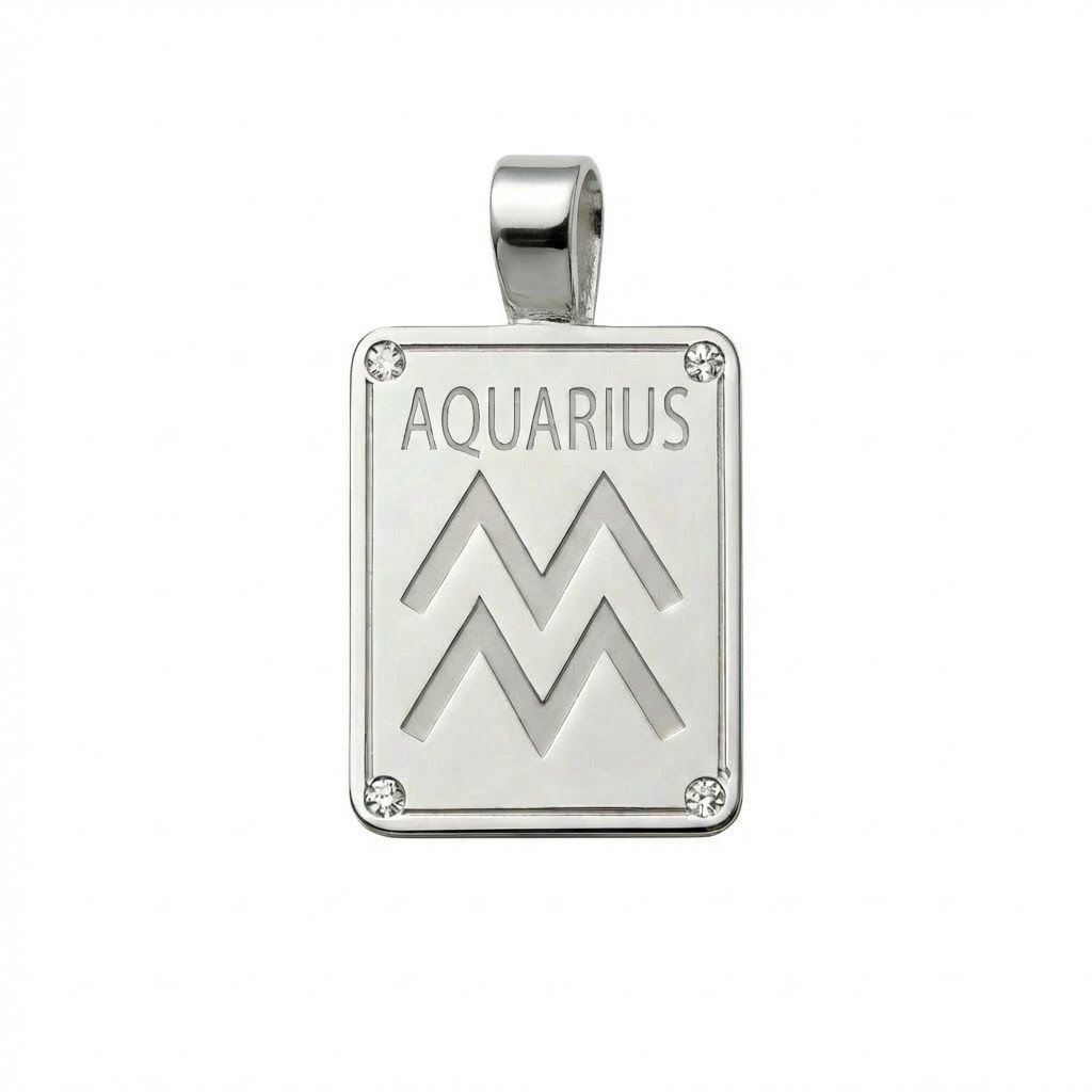 ​Ciondolo Segno Zodiacale Acquario in Argento Massiccio 925 con Diamanti Naturali - 21 Gennaio - 20 Febbraio
